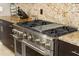 Close up of a professional-grade gas range and granite countertops in a modern kitchen at 706 S Davis Blvd, Tampa, FL 33606