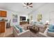 Bright living room features wood floors, ceiling fan, and ample seating for a comfortable and modern feel at 718 30Th N Ave, St Petersburg, FL 33704