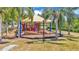 Shaded playground featuring swings and a climbing structure, surrounded by palm trees, perfect for Gathering fun at 729 Manns Harbor Drive, Apollo Beach, FL 33572