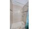 Tiled shower stall featuring a mosaic accent, handheld shower head, and built in shelf at 1615 Stonehaven Way, Tarpon Springs, FL 34689