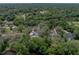 Majestic aerial perspective of this property, highlighting its pool and abundant tree coverage at 17515 Drake Ct, Lutz, FL 33559
