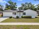 Inviting one-story home with an attached one car garage, lush lawn, and charming curb appeal at 17815 Cranbrook Dr, Lutz, FL 33549