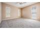 Bedroom featuring neutral colored walls, carpet flooring, a ceiling fan, and bright, natural light at 2704 Chambray Ln, Tampa, FL 33611