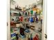 Organized pantry featuring wire shelving stocked with various food items and kitchen essentials for convenient storage at 30526 Annadale Dr, Wesley Chapel, FL 33545