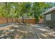A backyard with shady trees and a wooden fence, perfect for a private, relaxing area at 4400 2Nd S Ave, St Petersburg, FL 33711
