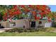 Charming home featuring a beautiful flowering tree, brick facade, a pink door, and a convenient carport at 4735 W Wisconsin Ave, Tampa, FL 33616