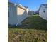 Narrow side yard with a grassy area and a fence in the distance at 6241 Westport Dr, Port Richey, FL 34668