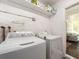 Functional laundry room with washer, dryer, and convenient shelving for storage at 9024 140Th Way, Seminole, FL 33776