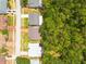 An aerial view of a neighborhood highlighting the home's proximity to a lush green area and community at 1144 Lanyard St, Palm Harbor, FL 34685
