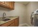 Functional laundry room with granite countertop, stainless steel sink, and modern appliances at 1170 Gulf Blvd # 402, Clearwater, FL 33767