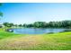 Scenic view of the pond and manicured landscaping at 1257 Lyndhurst Greens Dr, Sun City Center, FL 33573