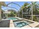 Screened in pool and hot tub area surrounded by tropical trees and greenery at 2919 Northfield Dr, Tarpon Springs, FL 34688
