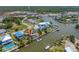Aerial view showcasing a waterfront home with dock access and a screened-in pool at 4124 Pine Dale Ct, Hernando Beach, FL 34607