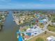 Beautiful aerial view of a waterfront neighborhood highlighting the canal and home's location at 4124 Pine Dale Ct, Hernando Beach, FL 34607