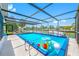 Inviting screened-in pool with waterfront views; includes fun pool toys for added enjoyment at 4124 Pine Dale Ct, Hernando Beach, FL 34607