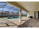Covered outdoor patio with access to a beautiful pool, all complemented by the home's charming architecture at 4975 Night Star Trl, Odessa, FL 33556