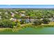 Gorgeous aerial view of a home with a pool surrounded by lush landscaping near a serene lake at 6607 Gates Pointe Way, Riverview, FL 33578