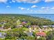Picturesque aerial view of a charming neighborhood near the water, showcasing the mature trees and blue sky at 8231 31St N Ter, St Petersburg, FL 33710