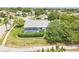 Aerial view of a private pool in a screened enclosure, surrounded by well-manicured hedges and lawn at 8804 Poe Dr, Hudson, FL 34667