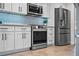 Updated kitchen features stainless steel appliances and modern white cabinetry at 9072 Baywood Park Dr, Seminole, FL 33777