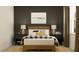 Cozy bedroom showcasing a wooden bed frame and neutral decor at 9645 Runaway Breeze Dr, Land O Lakes, FL 34637