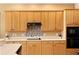 Well-lit kitchen features wooden cabinets, tile backsplash, an oven and plenty of counter space at 10141 Deercliff Dr, Tampa, FL 33647