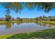 Peaceful water view of a placid lake reflecting the neighborhood homes, creating a tranquil scene at 10141 Deercliff Dr, Tampa, FL 33647