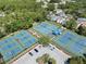 Aerial view of multiple community tennis courts with greenery, close to parking and surrounded by trees, offering an active lifestyle at 10503 Dotham Ct, Tampa, FL 33626