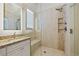 Modern bathroom boasts a glass-enclosed shower with built-in shelves and a granite vanity at 11808 Lancashire Dr, Tampa, FL 33626