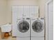Modern laundry room showcasing updated washer and dryer, sleek cabinets and a convenient utility sink at 11906 Middlebury Dr, Tampa, FL 33626