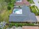 Aerial view of a single Gathering home with a pool and meticulously maintained lawn and landscaping at 3168 Masters Dr, Clearwater, FL 33761