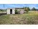 View of shed, house, hammock, and large grassy backyard with chain-link fence in this home's outdoor space at 3407 Cason Rd, Plant City, FL 33566