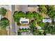 Overhead view of the property within lot line surrounded by lush trees and neighborhood at 38351 7Th Ave, Zephyrhills, FL 33542
