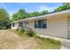 Single story house with a ramp to the front door, surrounded by grass and landscaping at 38351 7Th Ave, Zephyrhills, FL 33542