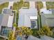 Aerial view of a home with a screened-in pool and landscaped yard in a residential neighborhood at 3981 Mckay Creek Dr, Largo, FL 33770