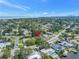 An aerial shot points to a property with a screened pool nestled in a residential neighborhood at 5065 Shore Acres Ne Blvd, St Petersburg, FL 33703