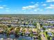 Overhead shot of a waterfront residential community with canals, docks, and manicured landscaping at 6104 Schooner Way, Tampa, FL 33615