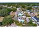 An aerial view of a cozy residential area with houses, backyard pools, and tree-lined streets at 843 37Th Ne Ave, St Petersburg, FL 33704