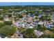 A sunny aerial shot of a neighborhood with backyard swimming pools and mature trees at 843 37Th Ne Ave, St Petersburg, FL 33704
