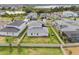 Aerial view of the backyard featuring a fenced-in yard and beautiful landscaping in a serene community at 8946 Ivy Stark Blvd, Wesley Chapel, FL 33545