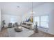 Cozy living room with vaulted ceilings, neutral decor, chandelier, and lots of natural light at 10906 Kenbrook Dr, Riverview, FL 33578
