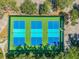 Overhead shot of bright, new pickleball courts surrounded by trees offers an active lifestyle at 11147 Brambleleaf Way, Hudson, FL 34667