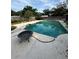 In-ground pool with concrete surround, privacy fence, and mature tropical landscaping at 125 S Wiggins Rd, Plant City, FL 33566