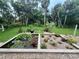 Picturesque backyard featuring a lovely fish pond and landscaped garden beds, creating a tranquil outdoor retreat at 2810 Norwood Ln, Venice, FL 34292
