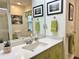 Bathroom featuring a stylish vanity, mirror with lighting, and green accents at 2810 Norwood Ln, Venice, FL 34292