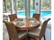 Dining table set with a view of the pool and lush landscaping at 2810 Norwood Ln, Venice, FL 34292