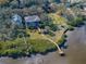 This aerial picture reveals waterfront home, dock, and easy access to bay and tennis courts at 3484 Shore Dr, Safety Harbor, FL 34695