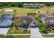 Overhead view of the property highlighting the manicured landscaping, nearby pond, and golf course at 5113 Epping Ln, Zephyrhills, FL 33541