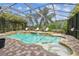Inviting screened-in pool area with a spa and lounge chairs surrounded by lush tropical plants at 20347 Chestnut Grove Dr, Tampa, FL 33647
