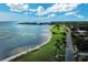 Aerial view of a coastal park with lush green spaces, palm trees, a beach, and the bay at 300 22Nd S Ave, St Petersburg, FL 33705